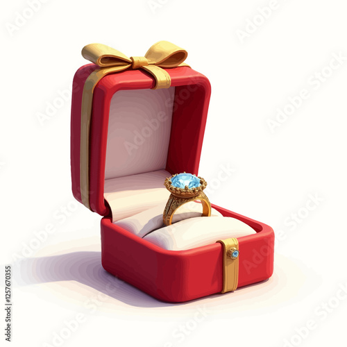 Elegant engagement ring in a red gift box, perfect for wedding invitations, jewelry promotions, or romantic occasions.