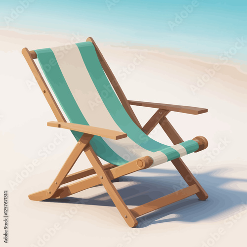 A relaxing scene featuring a striped beach chair on a sandy beach, perfect for vacation, summer, and holiday-themed designs.