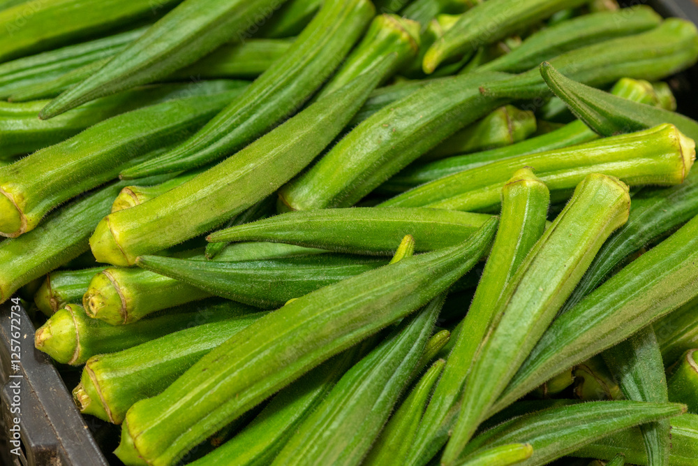 A bunch of green okra