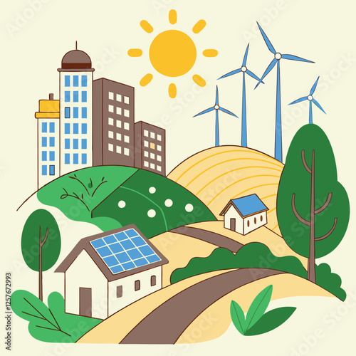 Eco-Friendly Cityscape: Renewable Energy & Green Living wind solar urban nature 