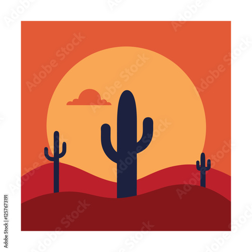 vector illustration of cactus in desert
