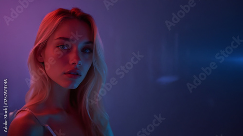 blonde pretty woman in neon light
