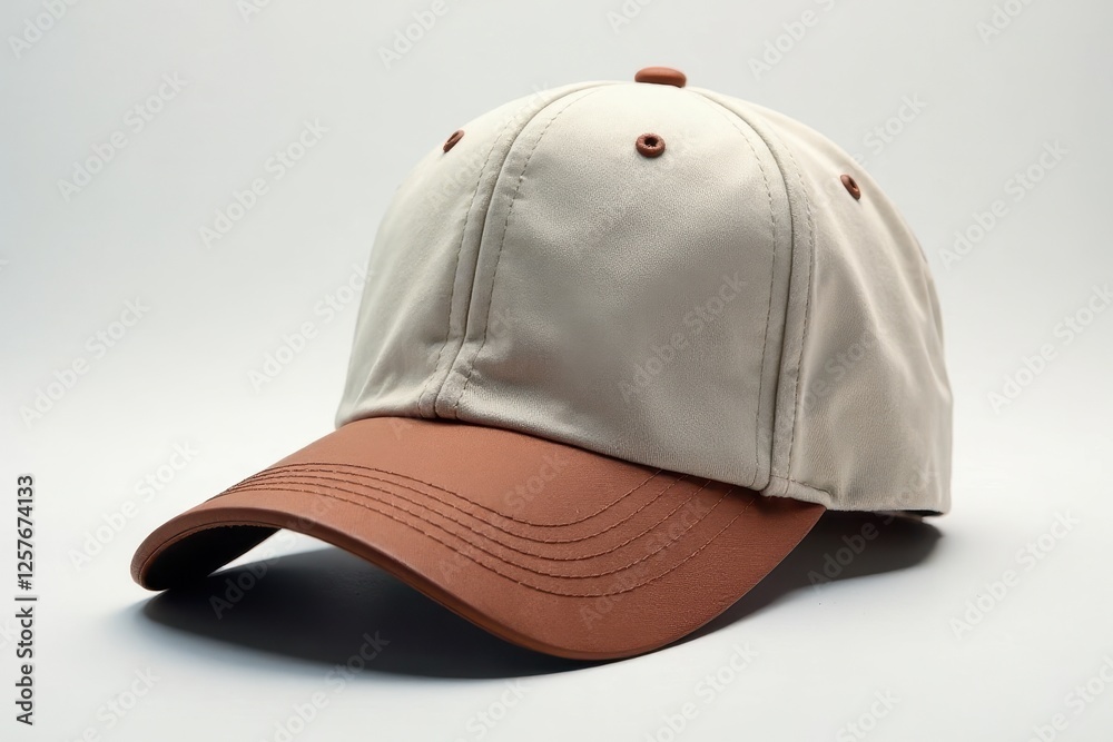 Stylish Two-Tone Baseball Cap with Beige Crown and Brown Visor, Perfect for Casual Wear or a Fashionable Accessory Stylish Two-Tone Baseball Cap with Beige Crown and Brown Visor, Perfect for Casual Wear or a Fashionable Accessory