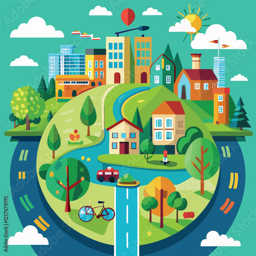 Eco-Friendly Neighborhood: Celebrating Earth Day! city green trees urban homes  