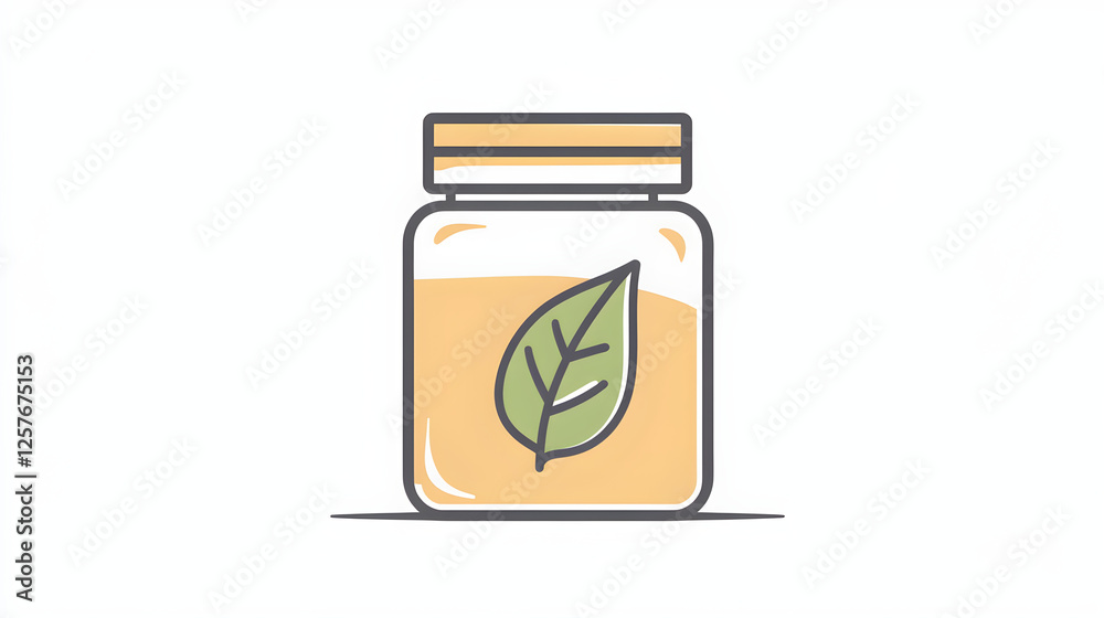 A leaf icon inside a simple outline of a jar, representing organic skincare products A leaf icon inside a simple outline of a jar, representing organic skincare products