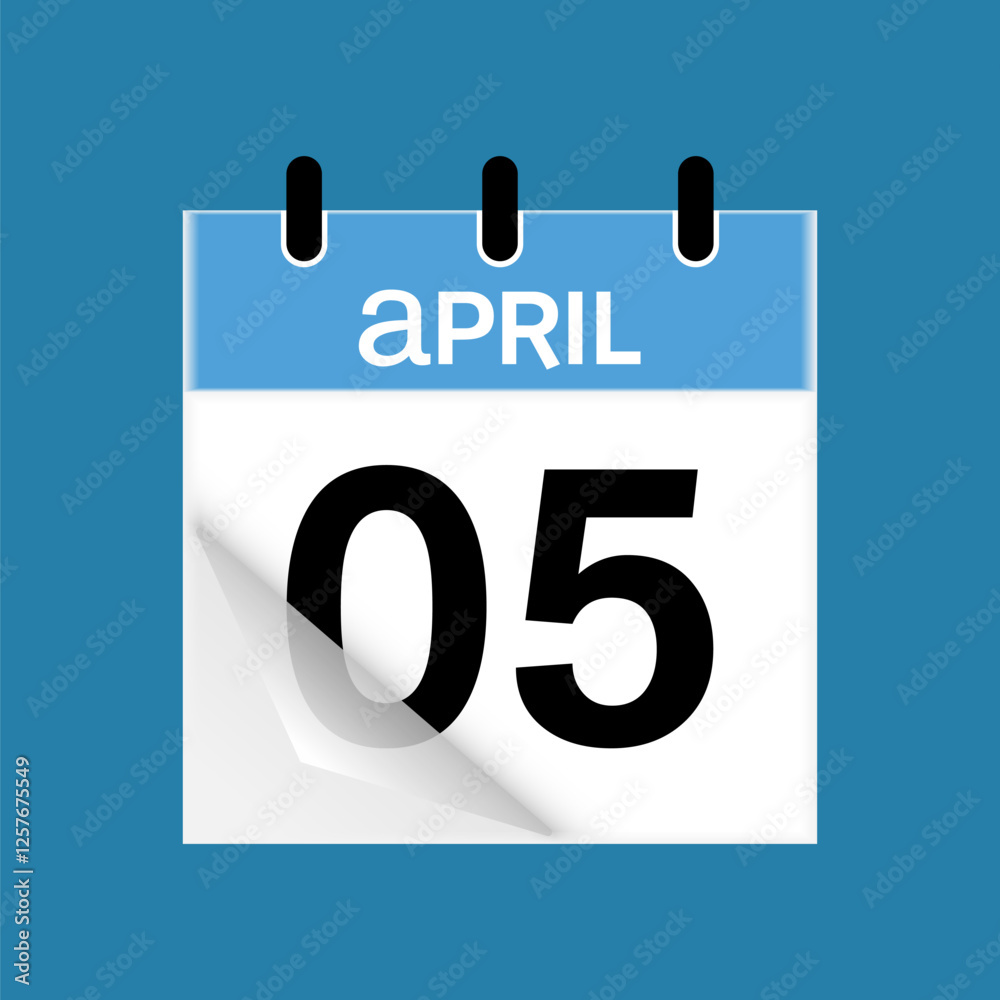 5th April daily calendar icon template. April 5 day calendar design. Single day calendar in vector illustration flat style. 5th April daily calendar icon template. April 5 day calendar design. Single day calendar in vector illustration flat style.