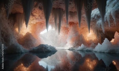 Cave, fantasy world, fluffy cave made of peach crystals