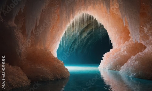 Cave, fantasy world, fluffy cave made of peach crystals
