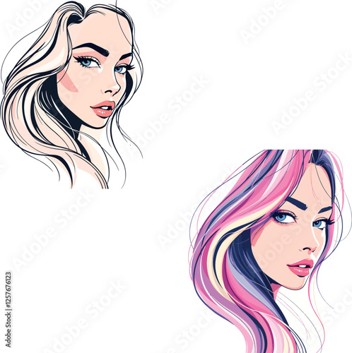 Vsai fashion model showing different hair color styles, blonde and colored streaks