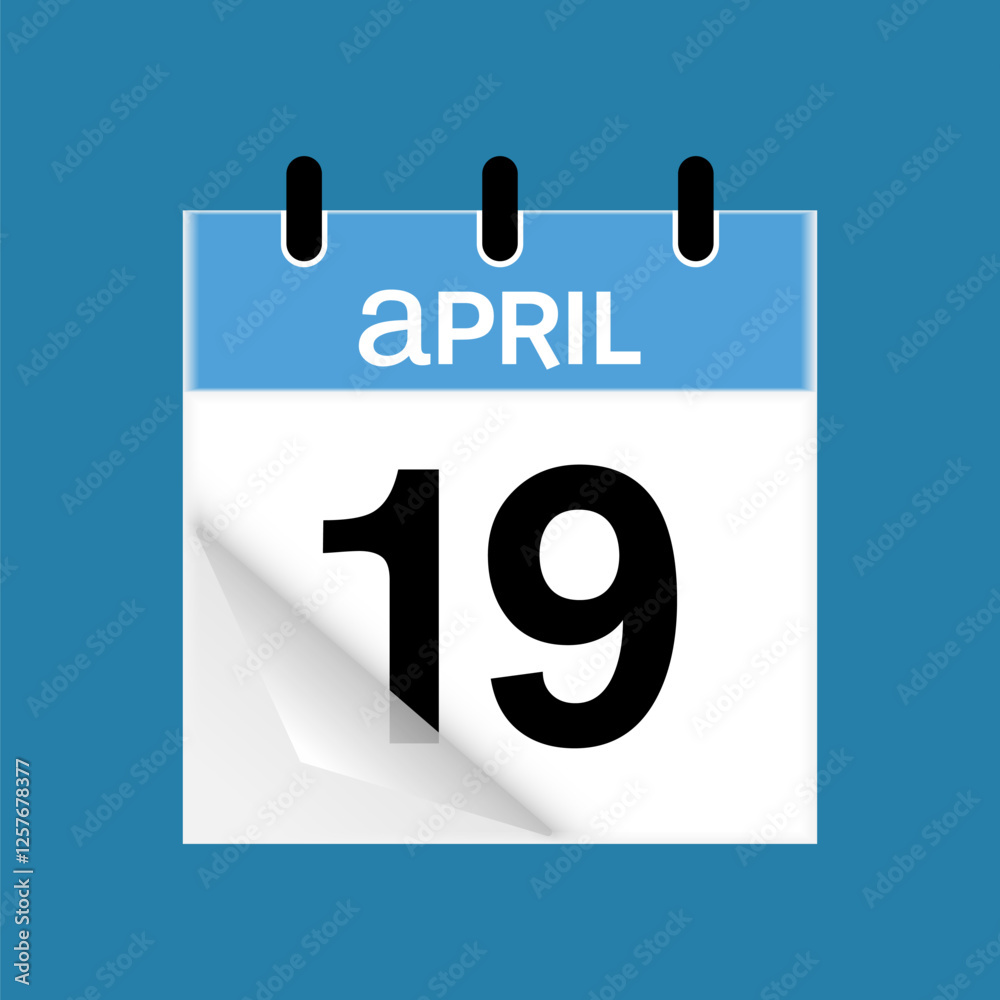 19th April daily calendar icon template. April 19 day calendar design. Single day calendar in vector illustration flat style. 19th April daily calendar icon template. April 19 day calendar design. Single day calendar in vector illustration flat style.