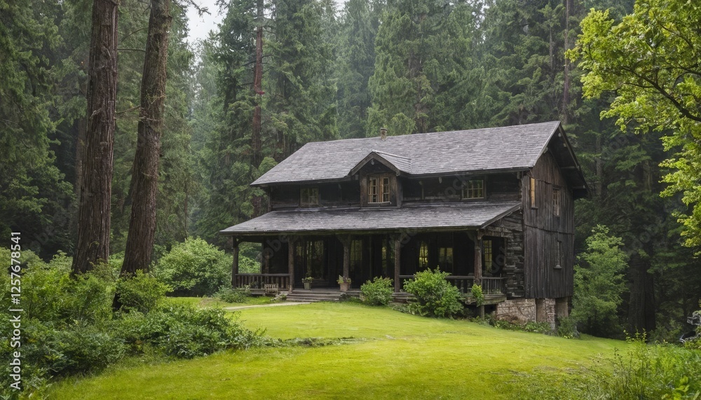 Rustic cabin nestled in a forest, surrounded by tall trees and lush greenery. Suitable for travel blogs, nature retreats, or real estate. Rustic cabin nestled in a forest, surrounded by tall trees and lush greenery. Suitable for travel blogs, nature retreats, or real estate.