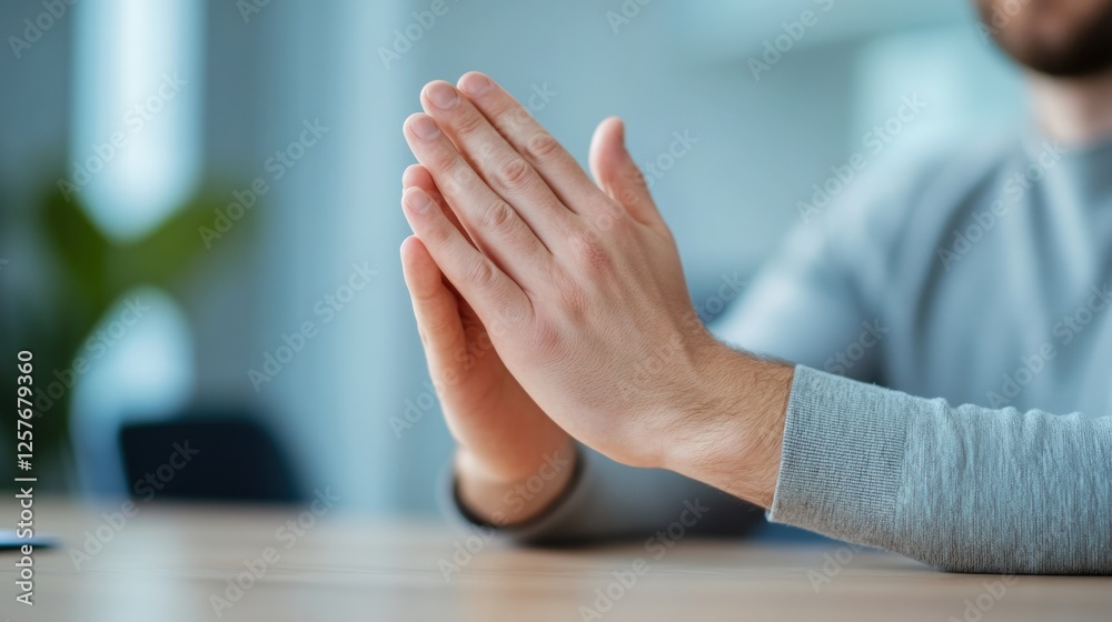 Obraz premium Hands of a man in a gray sweater