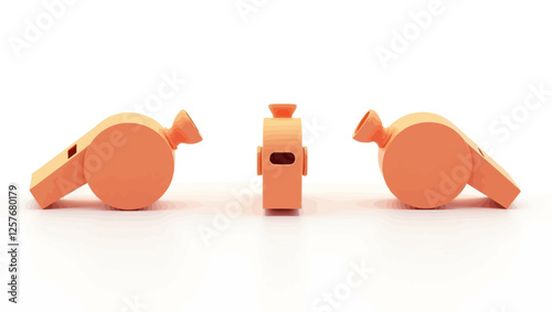 Realistic whistle illustration in different angles, ideal for sports, referees, and coaching themes.