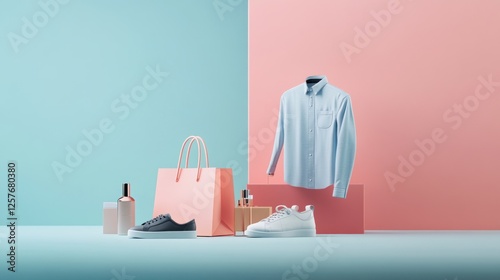 Pastel Shopping Scene  Products on Display photo