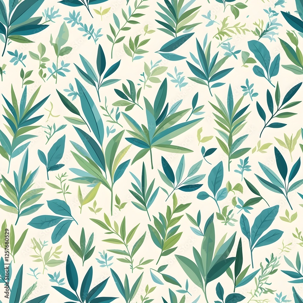 Seamless pattern of foliage in vibrant green and turquoise tones Seamless pattern of foliage in vibrant green and turquoise tones