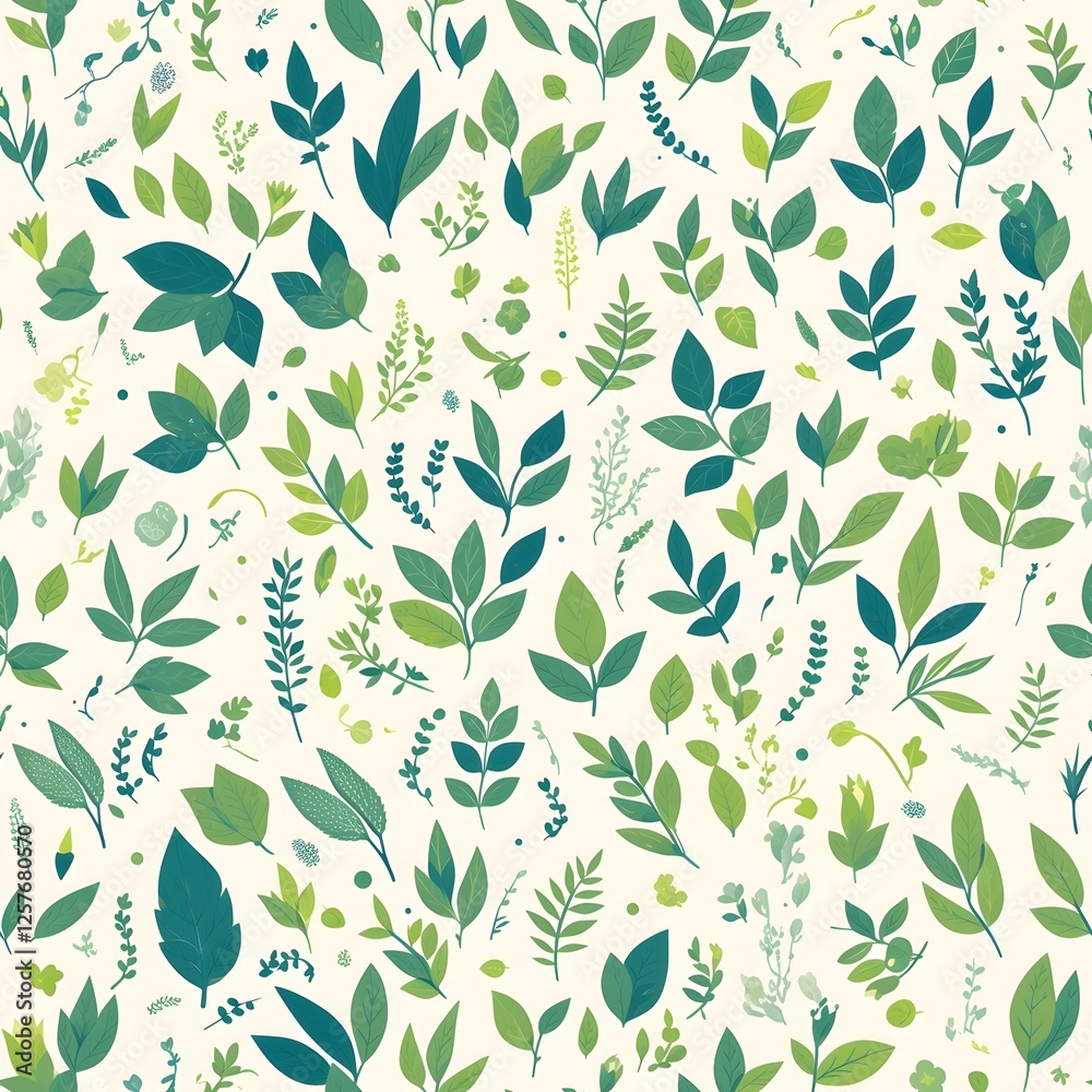 Seamless pattern of foliage in vibrant green and turquoise tones Seamless pattern of foliage in vibrant green and turquoise tones