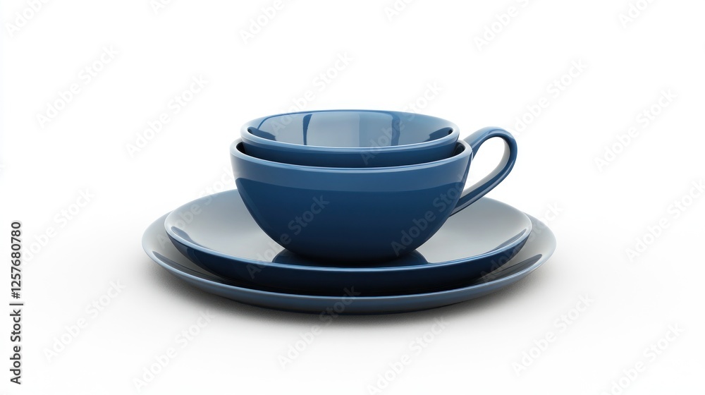 Stacked blue teacups and saucer on white Stacked blue teacups and saucer on white