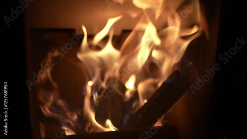 Wallpaper Mural Flickering flames in a fireplace with logs burning and smoke rising Torontodigital.ca