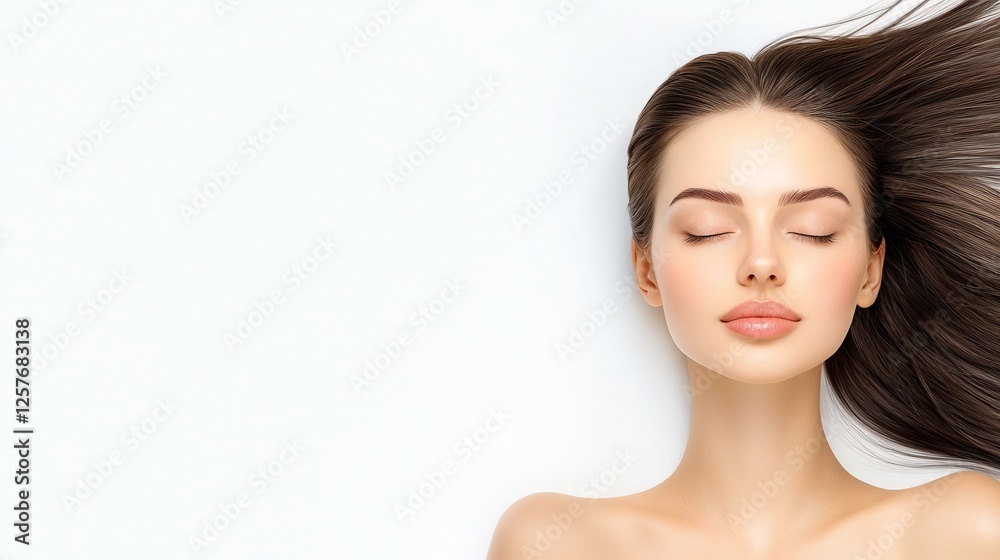 A woman with her eyes closed and her hair blowing in the wind A woman with her eyes closed and her hair blowing in the wind