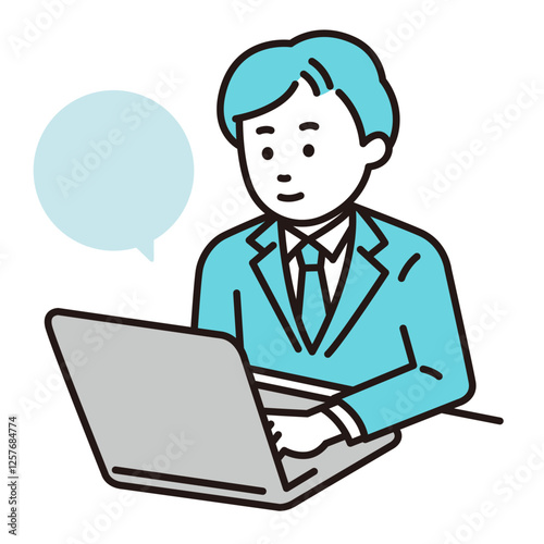 パソコンで仕事をする若い会社員　ベクター