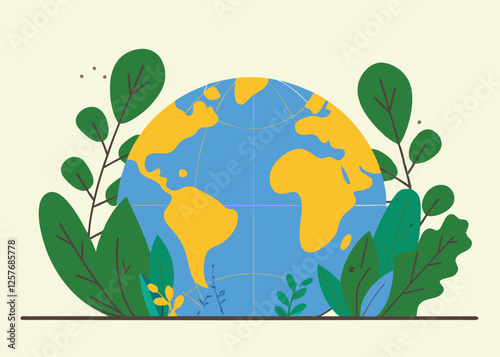 Green Earth Day Global Map: Lush Foliage World Map eco leaves nature floral     