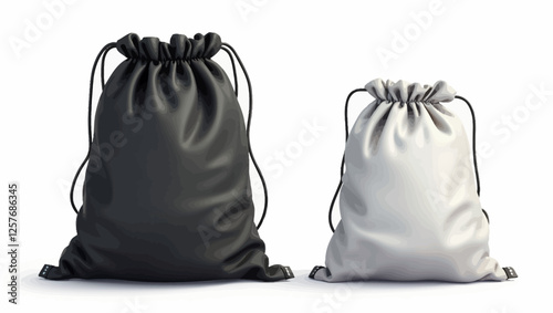 A set of black and white leather drawstring bags, representing luxury, minimalism, and high-end product packaging.