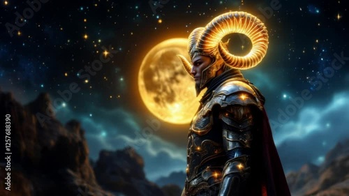 Fantasy Ares God of War Warrior Under Full Moon Night Digital Art