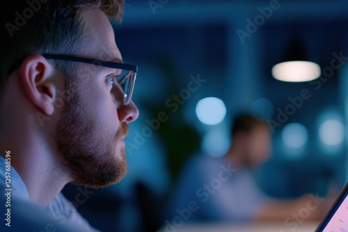 man working late in the office