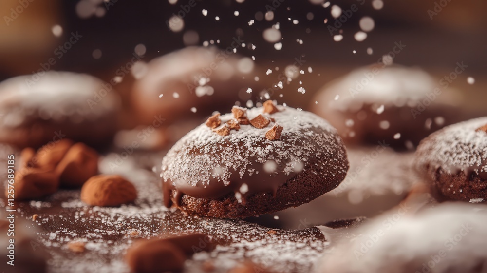 chocolate-dipped cookies dusted with icing sugar, the rich cocoa and white powder contrasting beautifully in 4K detail chocolate-dipped cookies dusted with icing sugar, the rich cocoa and white powder contrasting beautifully in 4K detail