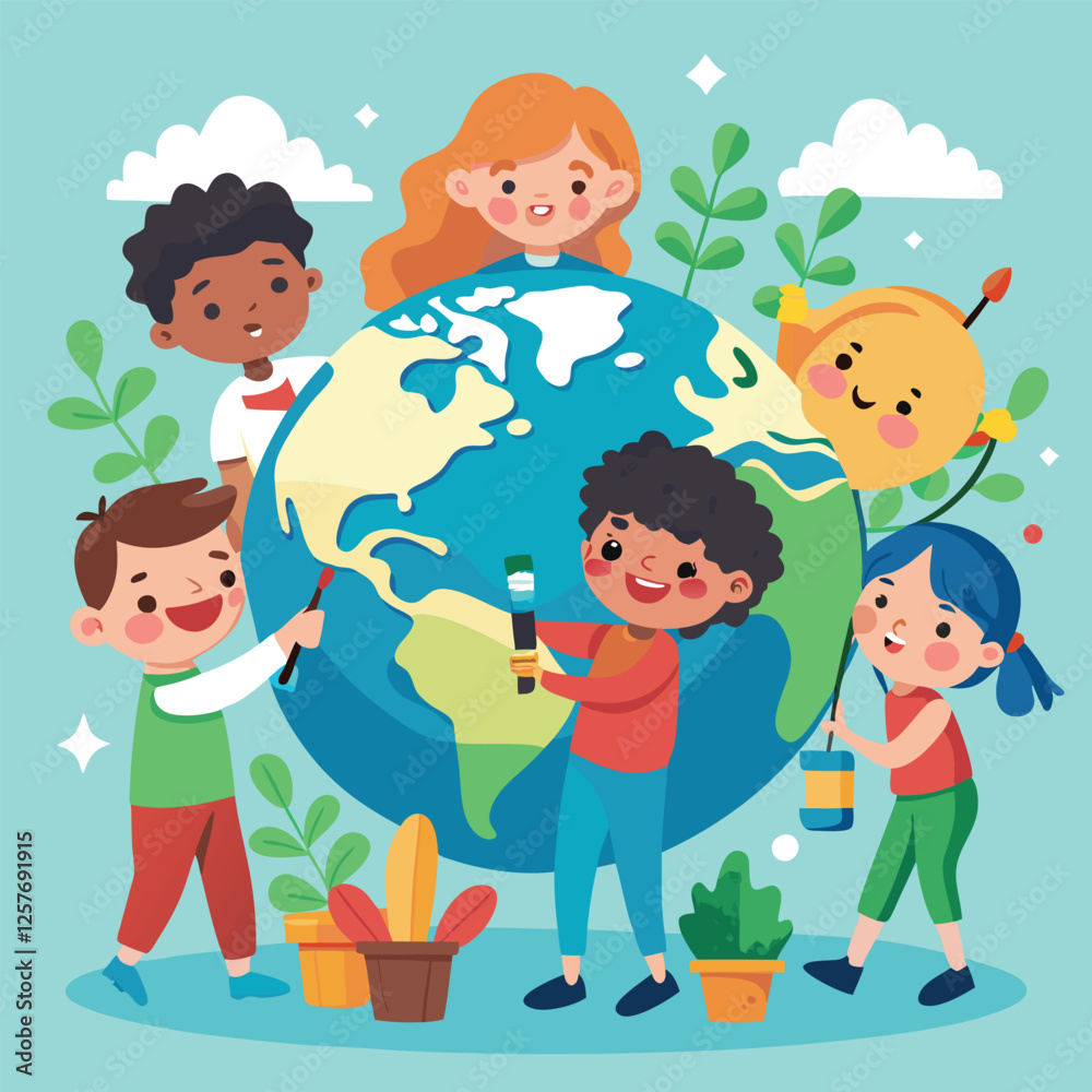 Happy Kids Painting Earth Day Mural: Celebrate Our Planet! eco fun green reuse Happy Kids Painting Earth Day Mural: Celebrate Our Planet! eco fun green reuse