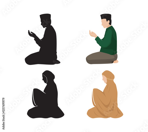 Illustration of praying package with silhouette. Muslim illustration. good religious figure