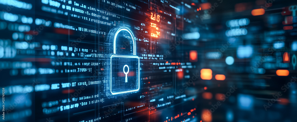 Digital security lock symbolizing cybersecurity in technology background Digital security lock symbolizing cybersecurity in technology background
