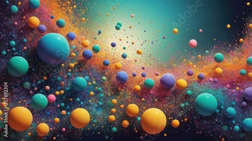 Vivid Abstract Landscape with Floating Spheres