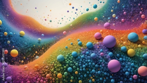 Vivid Abstract Landscape with Floating Spheres
