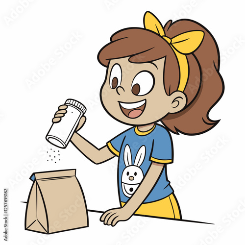 Girl Seasoning Snack Cheerful Cartoon Illustration