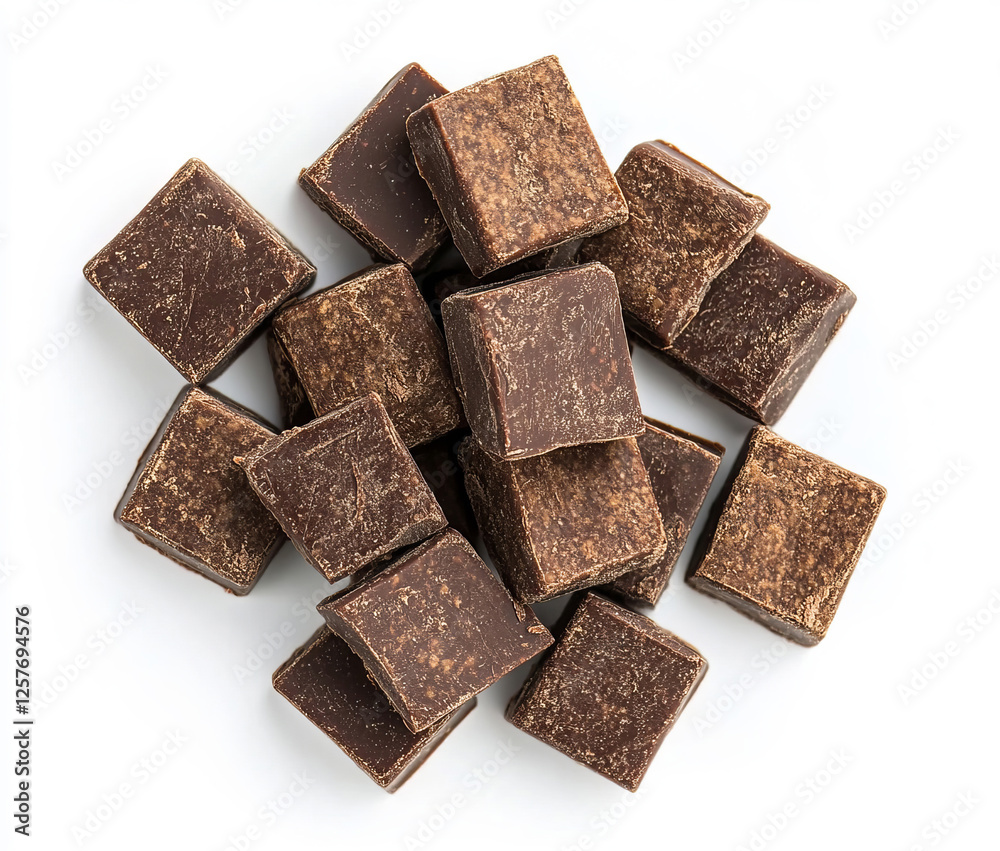 A neatly stacked pile of dark chocolate squares rests against a clean white background, perfect for showcasing the richness of the confection. A neatly stacked pile of dark chocolate squares rests against a clean white background, perfect for showcasing the richness of the confection.