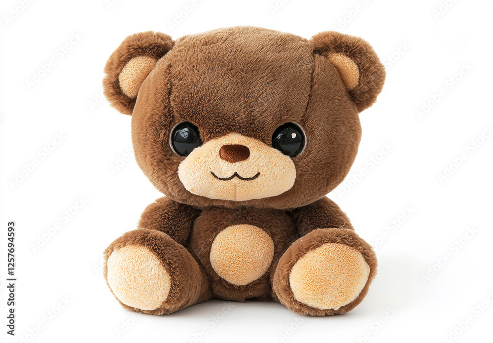 Fototapeta premium A cuddly brown teddy bear toy isolated against a white background, radiating warmth and charm.