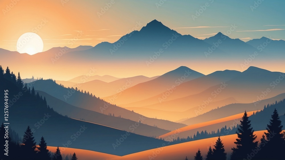 Obraz premium Sunset Over Mountain Range