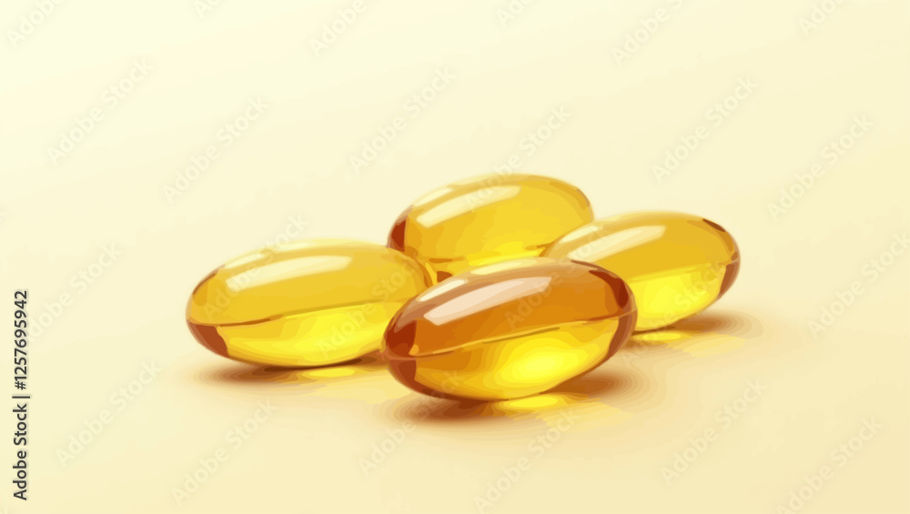 A vector illustration of golden soft gel capsules, symbolizing vitamins, supplements, and health products. A vector illustration of golden soft gel capsules, symbolizing vitamins, supplements, and health products.