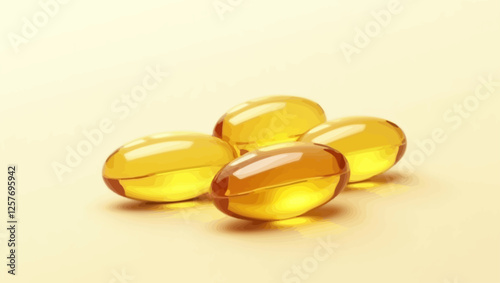 A vector illustration of golden soft gel capsules, symbolizing vitamins, supplements, and health products.