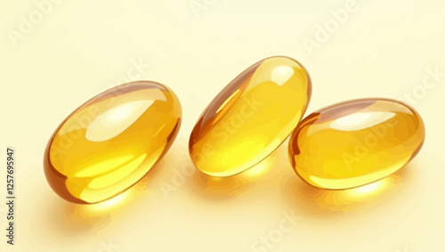 A vector illustration of golden soft gel capsules, symbolizing vitamins, supplements, and health products.