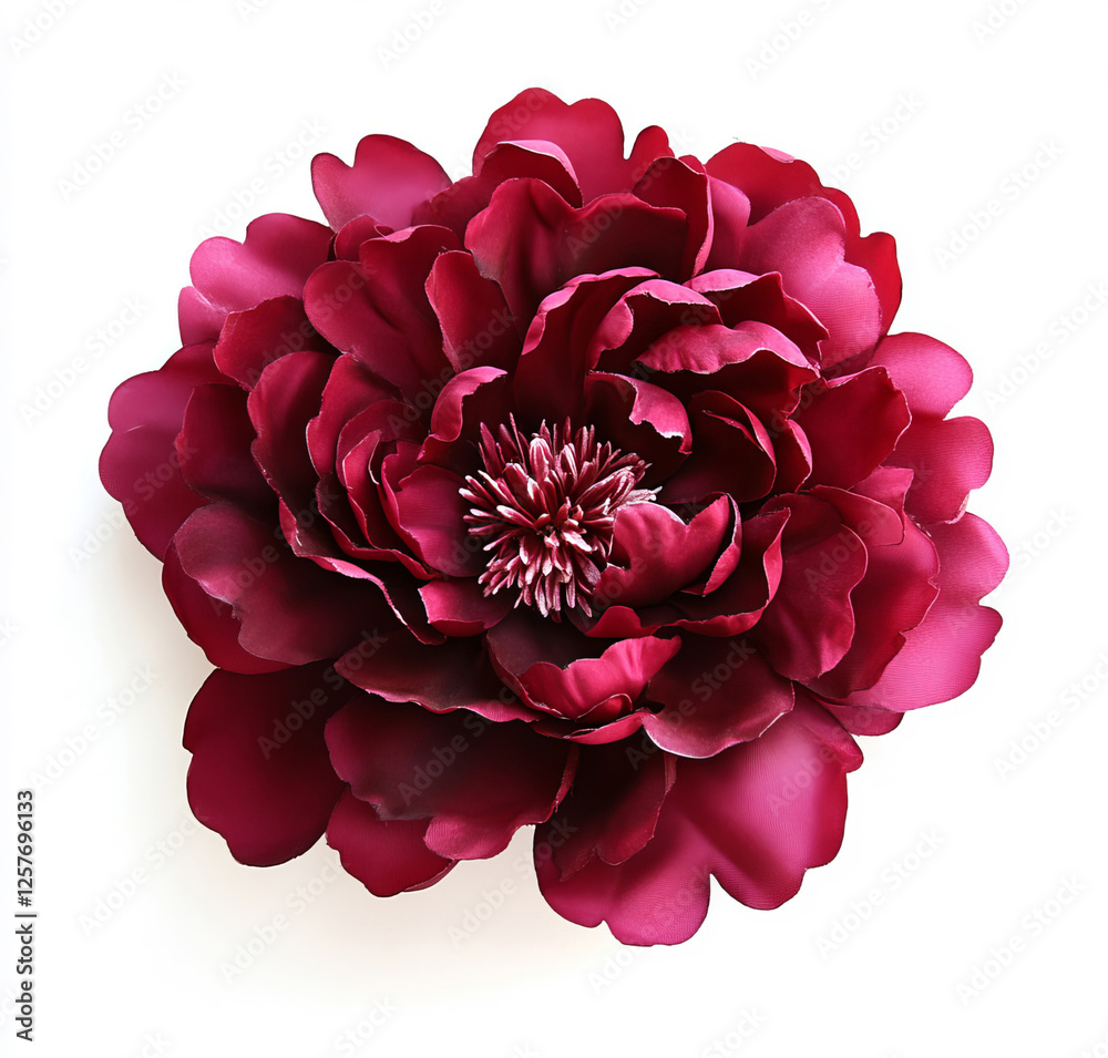 A stunning magenta-colored peony flower captured in full bloom, isolated on a clean white background. A stunning magenta-colored peony flower captured in full bloom, isolated on a clean white background.