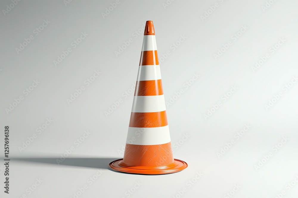 A Single Orange and White Traffic Cone on a White Background Minimalist Studio Shot A Single Orange and White Traffic Cone on a White Background Minimalist Studio Shot