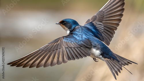 A Barn Swallow in mid-flight, showcasing its distinctive features photo