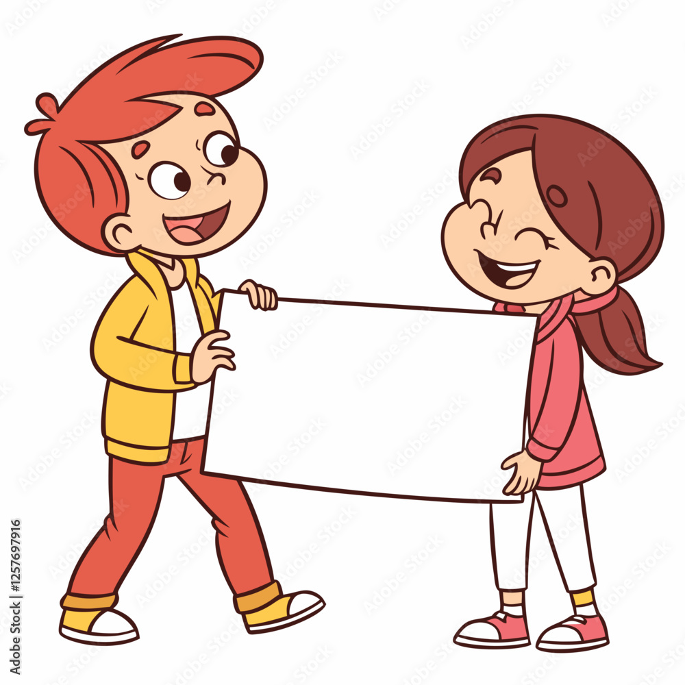 Joyful Kids Holding Blank Sign: Illustration Joyful Kids Holding Blank Sign: Illustration