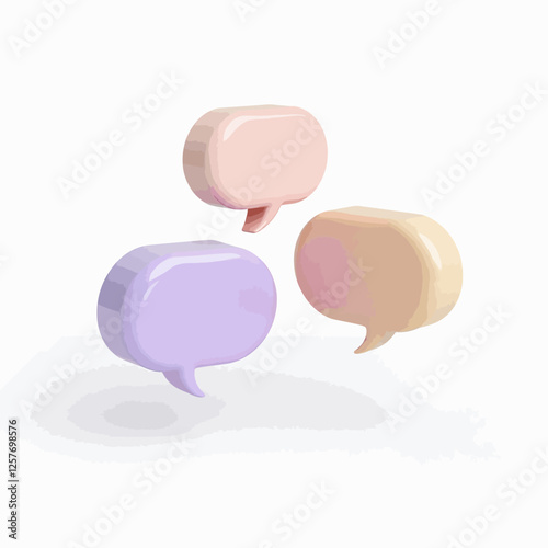 A vector illustration of three colorful 3D speech bubbles, symbolizing online communication, chat, and messaging.