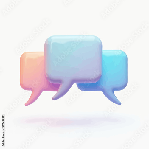 A vector illustration of three colorful 3D speech bubbles, symbolizing online communication, chat, and messaging.