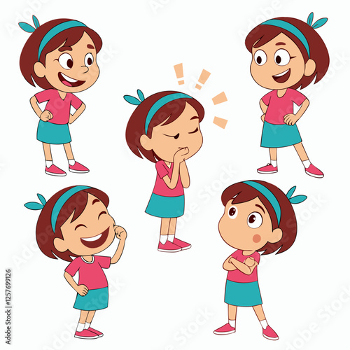 Adorable Girl Character Poses: Diverse Expressions and Attitudes