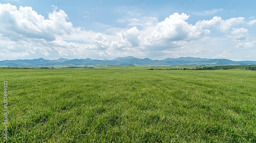 Green field, mountain view, sunny day, pastoral landscape, nature background Green field, mountain view, sunny day, pastoral landscape, nature background