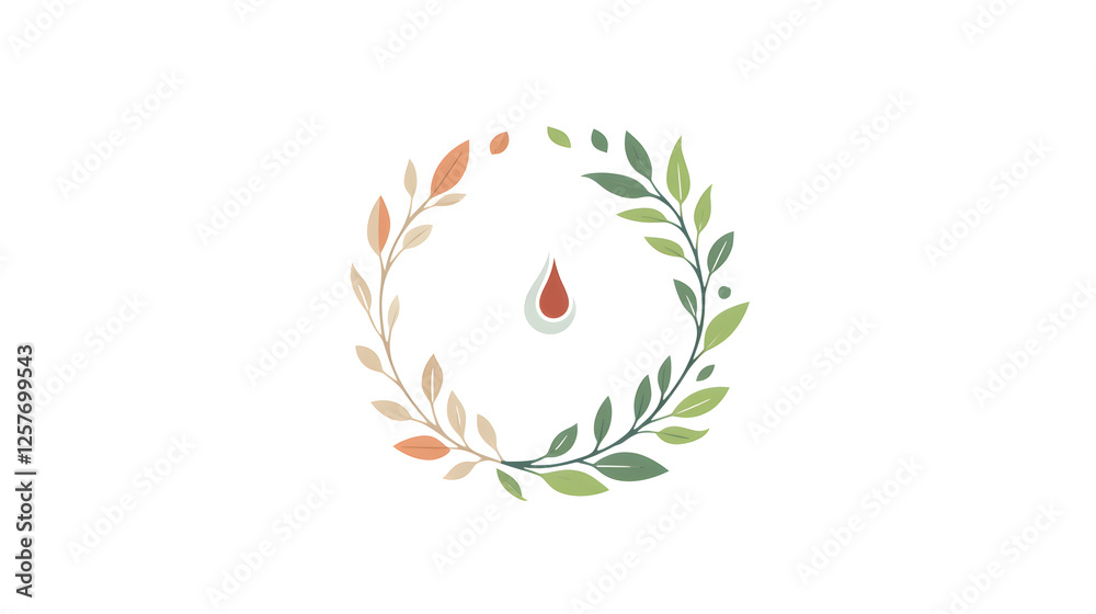 Fototapeta premium A logo with intertwined natural elements, such as a leaf, flower, and droplet, forming an elegant frame